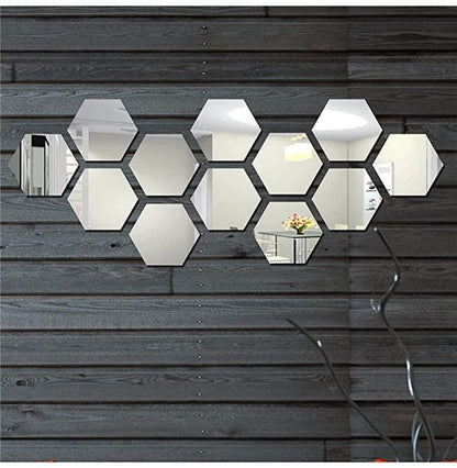 3D Hexagon Mirror Stickers (Silver 12 pcs)