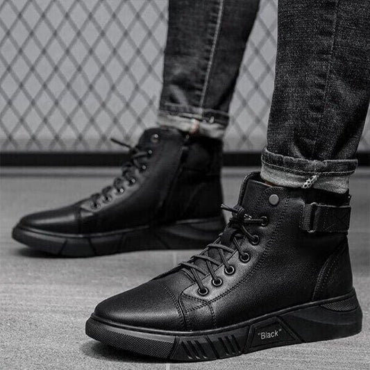 Hand-Made Mens Casual Black Leather Boots